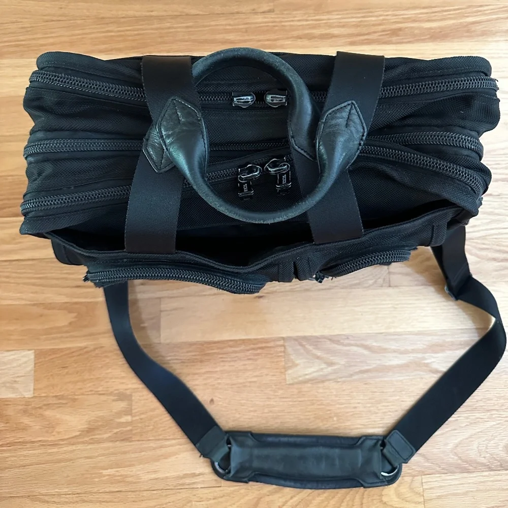 Tumi Alpha Expandable Black Nylon Satchel Crossbody
